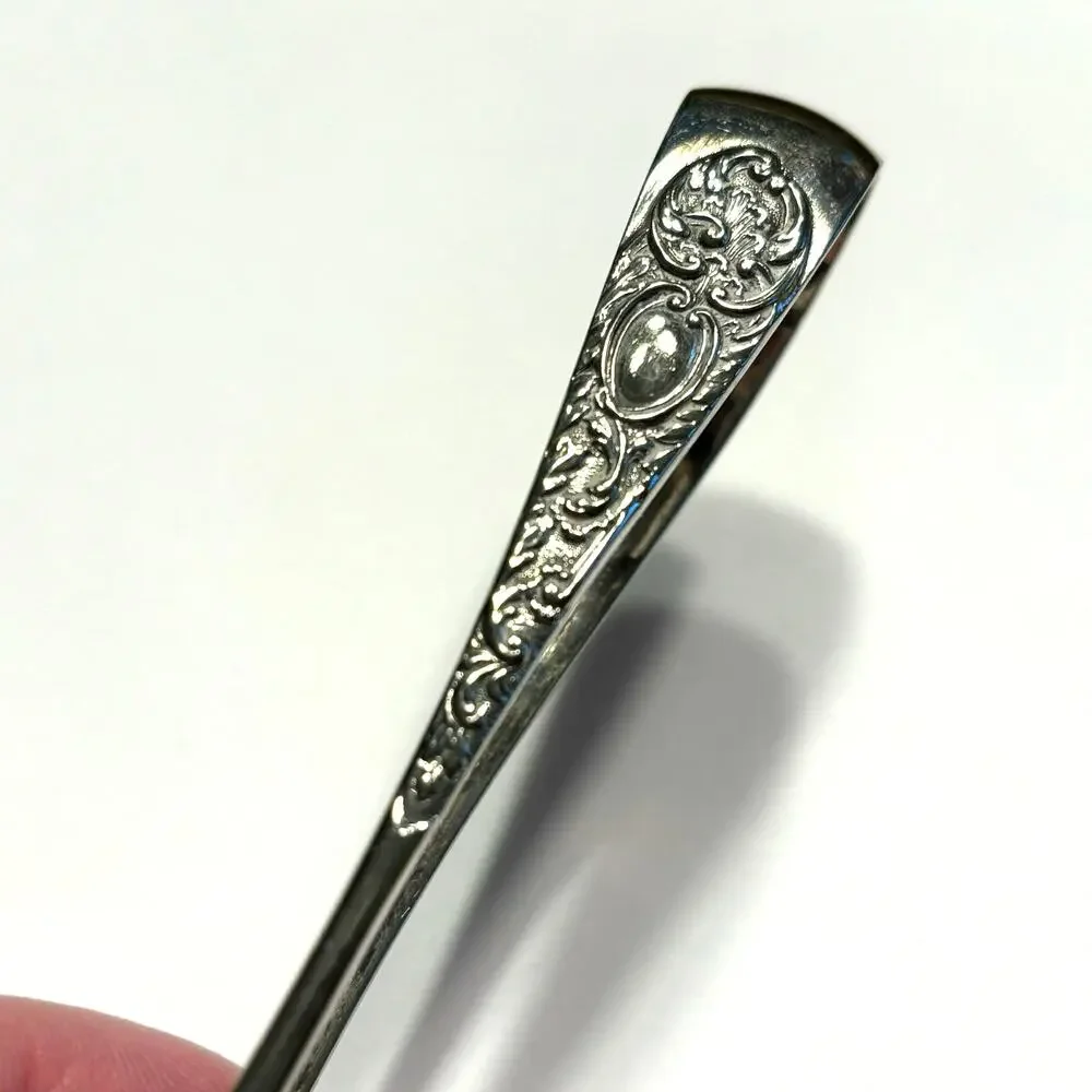 English silver sugar cube tongs EPNS spoon shaped Art Nouveau floral vintage